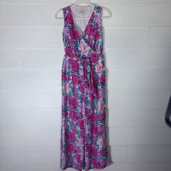 Vineyard‎ Vines 145th Kentucky Derby Jumpsuit SZ 6 Roses Floral Pink Blue Belted - Picture 1 of 16